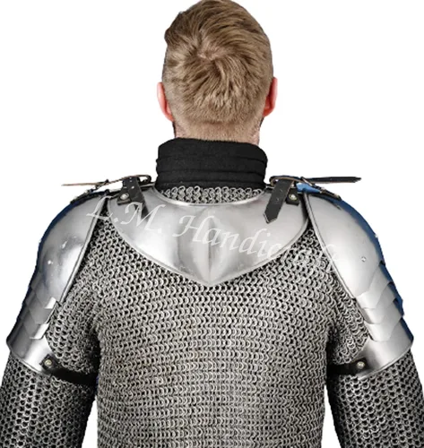 Vista 5 de Cubrehombros góticos medievales Gorget Set con hombreras Guardia de Hombro Halloween Plata Caballero Armadura Camisa de malla Armadura Medieval