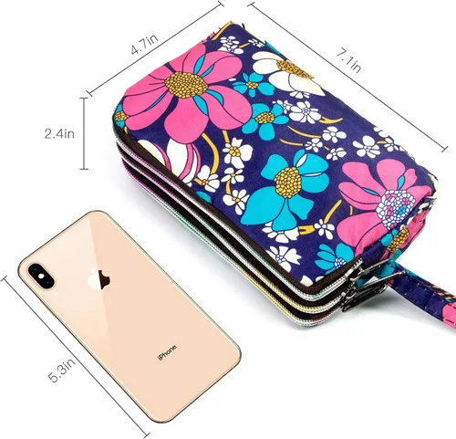 Vista 4 de BIAOTIE Cartera de pulsera de gran capacidad Bolso de mano de nailon impreso impermeable para mujer