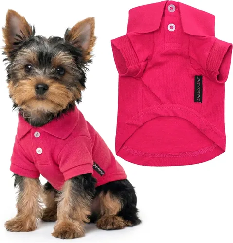 Vista 13 de Camisas Polo Parisian Pet - Camisa de Algodón Transpirable para Perros - Azul Sólido, Ropa de Verano con Capucha - Cuello con Botón para Perros