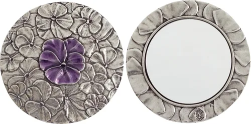 Vista 7 de DANFORTH Espejo de bolsillo para mujer, trébol de cuatro hojas de 3 pulgadas, espejo compacto de lujo hecho a mano en peltre sin plomo con artesanía