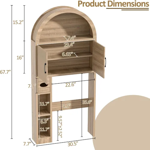 Vista 2 de Spurgehom Over Toilet Storage Cabinet, Bathroom Arch Organizer,Wood Madera