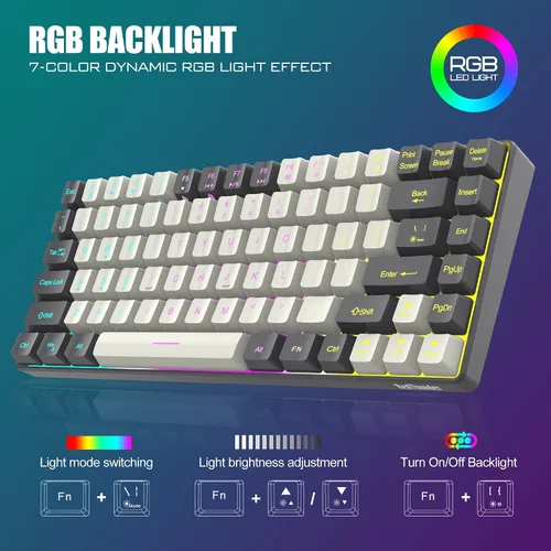 Vista 3 de RedThunder Combo de teclado y mouse inalámbricos K84, batería recargable retroiluminada RGB, 75% diseño de 84 teclas TKL ultra compacto