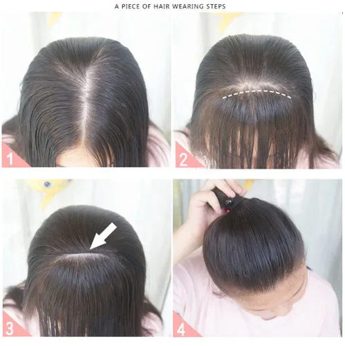 Vista 6 de 2 clips en la parte superior de cabello humano con cierre de peluca para cabello fino de 10 pulgadas para mujer (marrón oscuro)