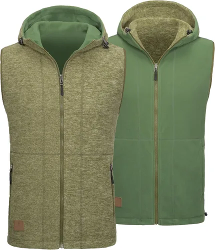 Vista 26 de Little Donkey Andy Chaleco de forro polar reversible para hombre, ligero, cálido, sin mangas, con capucha, para senderismo, caminar, viajar