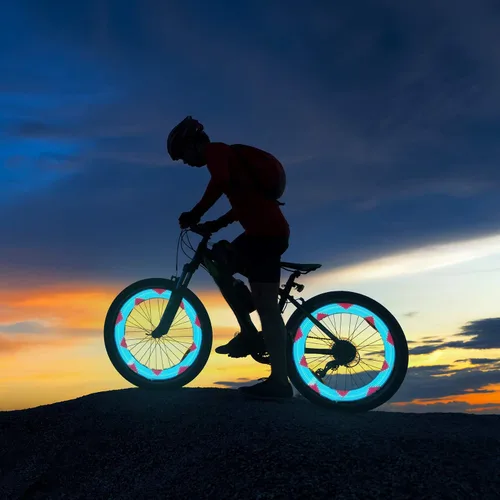 Vista 7 de Luces de rueda de bicicleta, luz LED impermeable para radios de bicicleta, luces de neumáticos de seguridad brillantes con encendido/apagado