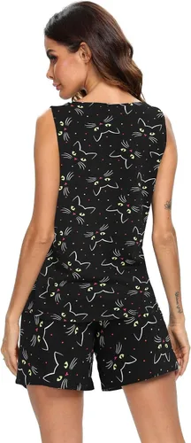 Vista 4 de ENJOYNIGHT - Conjunto estampado de pijama con parte superior sin mangas y pantalones cortos, para mujer