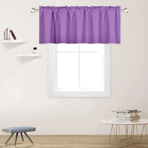Vista 48 de DECOVSUN Cenefa morada para ventanas de 60 x 18 pulgadas, aislamiento térmico sólido, bolsillo para cortinero, cenefa corta para cocina, cenefa