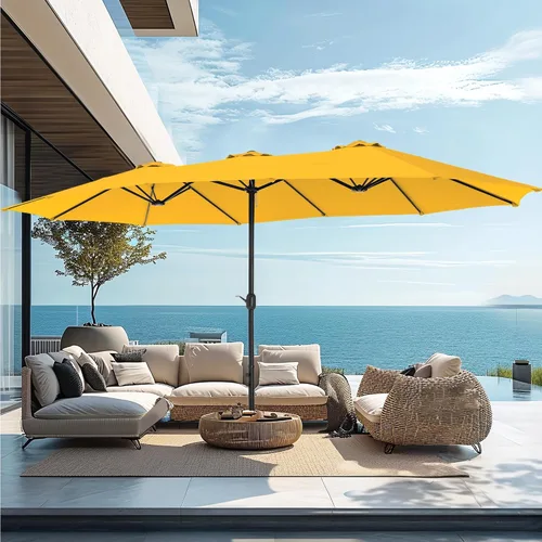 Vista 12 de PHI VILLA Sombrilla grande de 15 pies para patio con base incluida, sombrilla de doble cara rectangular para exteriores de gran tamaño con soporte