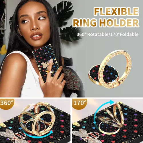 Vista 3 de Loheckle Funda para Samsung Galaxy Note 9 para mujer, diseño con soporte de anillo y cordón, elegante funda de lujo de abejas para Samsung Note 9 6.4