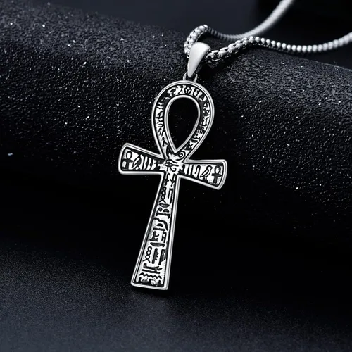 Vista 4 de SLIACETE 925 Sterling Silver Ankh CrossStethoscopeAngelMoonPink RibbonEvil EyeSnowflakePlanetMountain Pendant Necklace Jewelry Gift for Women