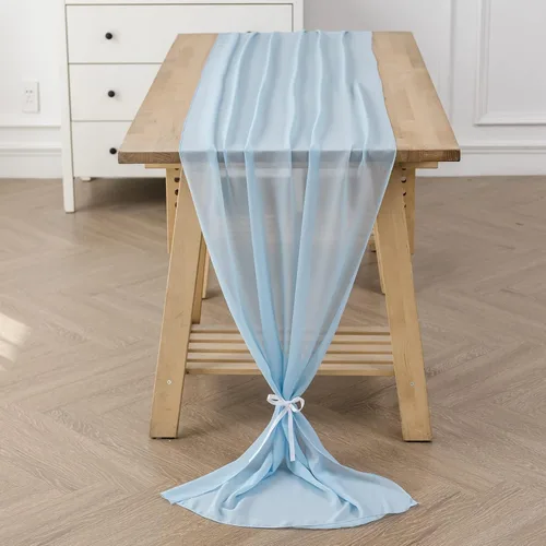 Vista 16 de Paquete de 2 caminos de mesa de gasa de 10 pies de 29 x 120 pulgadas, camino de mesa romántico transparente para boda, fiesta de cumpleaños