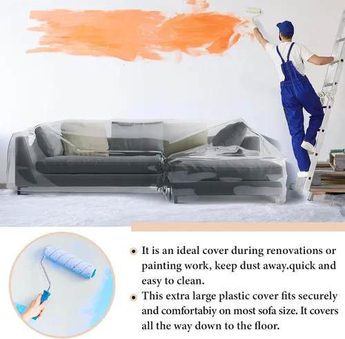 Vista 6 de Fanfanwin Funda transparente para sofá en forma de L de 106" x 59" x 42" Funda gruesa y resistente impermeable de vinilo para sofá seccional
