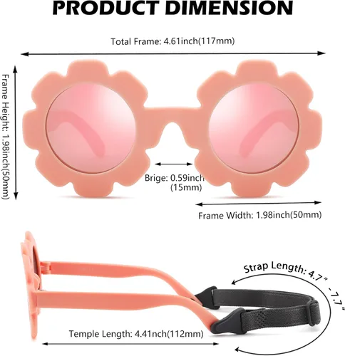 Vista 4 de NULOOQ Gafas de sol polarizadas para bebé con correa Gafas de sol flexibles en forma de flor para niños pequeños y bebés de 0 a 24 meses