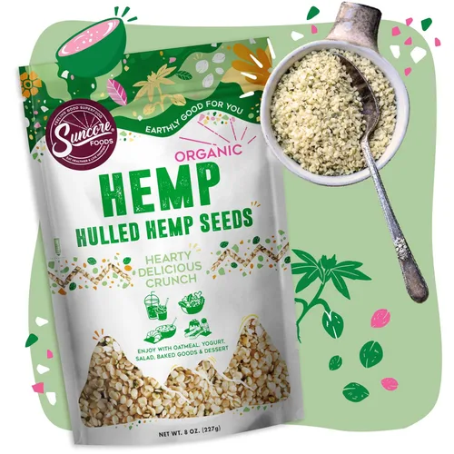Vista 3 de Suncore Foods Semillas de cáñamo orgánicas de 8 onzas Superalimento Sin gluten Veganas USDA Organic, Plant-Based, GMO-Free, Vegan, Plant