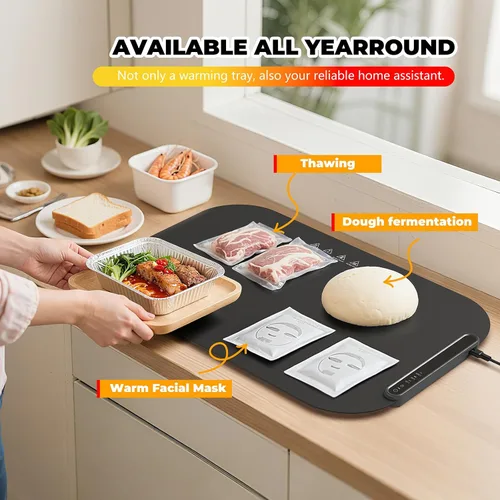 Vista 5 de Tapete de calentamiento para alimentos, bandeja plegable para calentar alimentos con control de temperatura ajustable, apagado automático