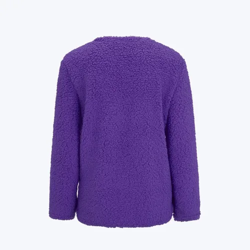 Vista 6 de Blasgw Chaqueta de forro polar mullido para mujer, con botones, con capucha, cómoda, de gran tamaño, con bolsillo