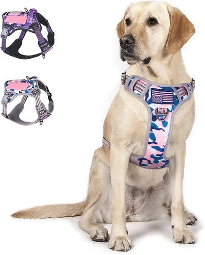 Vista 6 de BUMBIN Arnés táctico para perros pequeños sin tirones, famoso arnés de TIK TOK sin tirones para cachorros, arnés reflectante inteligente para Negro