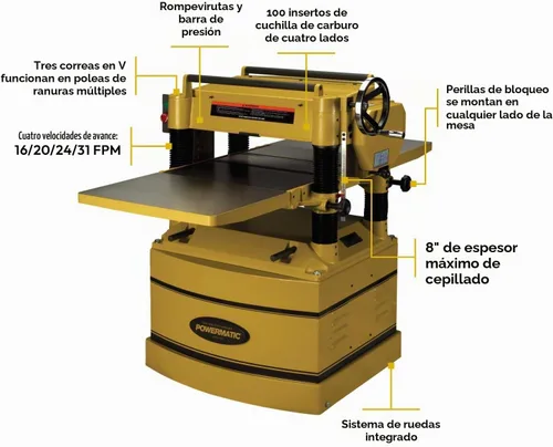 Vista 4 de Powermatic Cepilladora de 20 pulgadas de grosor para carpintería, cabezal de corte de estilo helicoidal con velocidad de alimentación de 4
