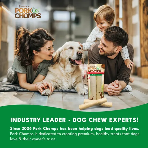 Vista 6 de Pork Chomps Masticables para perros de piel de cerdo al horno, rollos de 8 pulgadas, 2