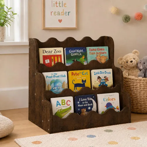 Vista 16 de NACHES Estantería Montessori de 4 niveles para niños, estante de madera con diseño festoneado, organizador de juguetes para guardería, dormitorio