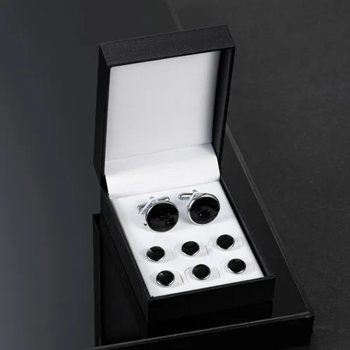Vista 6 de UJOY Juego de gemelos y tachuelas en blanco, redondos, 4 colores, camisa esmoquin, botones empaquetados en caja de gemelos para hombres