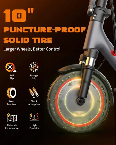 Vista 6 de Electric Scooter with Dual Suspensions, 500/350W Motor, Top 22/19 MPH Speed & 22/15 Miles Long Range, 10/8.5" Solid Tire, Folding E-Scooter with