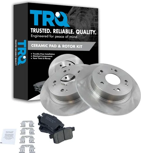 Vista 123 de TRQ Juego de pastillas de freno y rotor de cerámica trasera compatible con Honda Accord V6 1998-02 3.0L con frenos de disco traseros 02-06 Acura RSX
