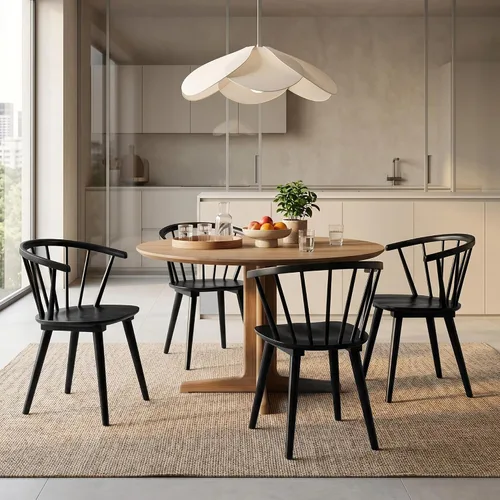 Vista 7 de DUHOME Windsor - Juego de 2 sillas de comedor de madera negra, sillas de comedor con brazos, respaldo de husillo de granja, sillas de cocina
