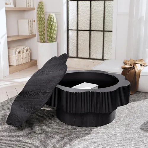Vista 10 de TesNus Mesa auxiliar redonda de 31.5 pulgadas con almacenamiento, mesa de centro de madera moderna para sala de estar, mesa central pequeña
