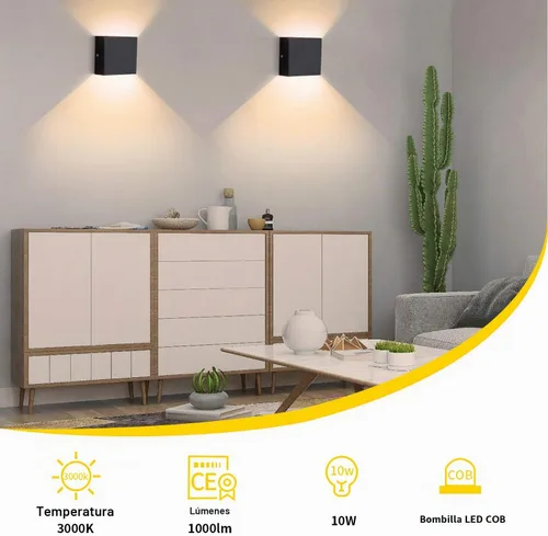 Vista 8 de Lightess Aplique de pared LED cableado, 10 W, juego de 2 lámparas de pared modernas negras, luces de montaje en pared arriba hacia abajo, mini metal