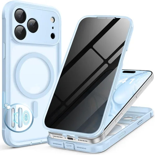 Vista 101 de BERFY Funda para iPhone 17 Pro Max, compatible con MagSafe, protector de pantalla de vidrio integrado, protección de cámara, funda de cuerpo