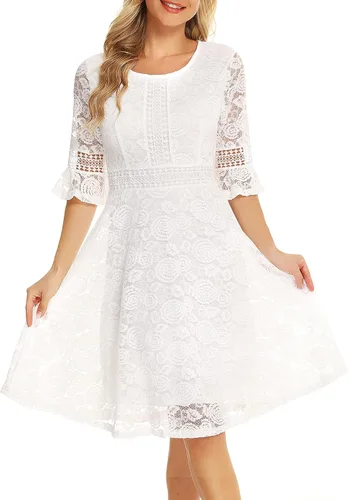 Vista 4 de Vestido de encaje, para novia, dama de honor, vestido de fiesta de graduación, vestido de iglesia, de cóctel, clásico, vestido de swing