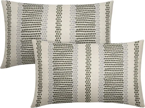 Vista 47 de Juego de 2 fundas de almohada negras y azules con rayas de puntos grises, decorativas para exteriores, estilo boho rústico, para sofá, cama, cojín