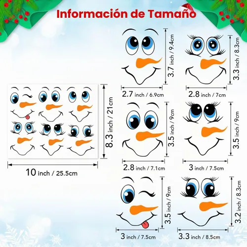 Vista 2 de 24 calcomanías de cara de muñeco de nieve para adornos de Navidad, calcomanías de dibujos animados para bolas de Navidad, refrigerador/botellas