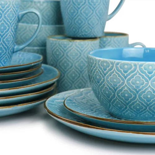 Vista 7 de Elama Aqua Lily - Vajilla de cerámica de lujo de 16 piezas con ajuste completo para 4