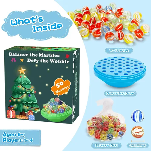 Vista 4 de Juego de equilibrio de canicas, 50 canicas coloridas con almacenamiento integrado, divertido desafío familiar para 1-4 jugadores, juguete educativo