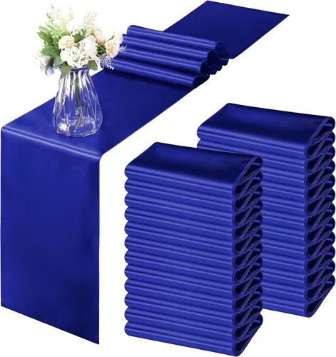 Vista 10 de Horbaunal - Juego de 12 caminos de mesa de satén azul claro de 12 x 108 pulgadas, caminos de mesa suaves para bodas, banquetes, fiestas de cumpleaños
