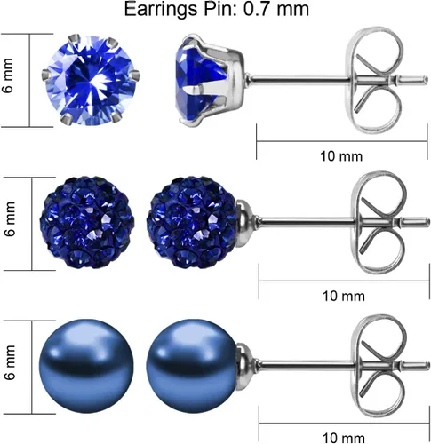 Vista 61 de JewelrieShop - Juego de aretes de tuerca de acero inoxidable con circonitas cúbicas y perlas de imitación, 3 pares de 0.236 in