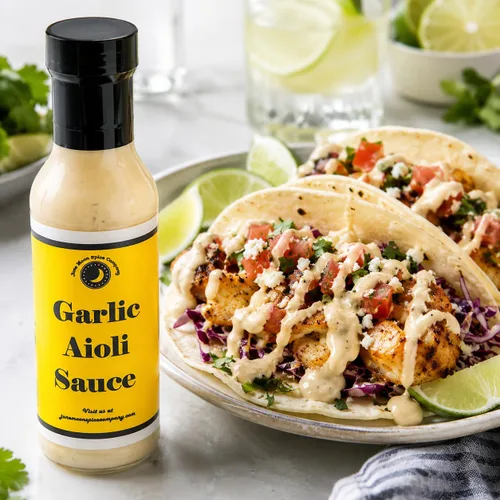 Vista 6 de Salsa de alioli de ajo Botella de 12 onzas líquidas con tapa de bloqueo de sabor Bajo en azúcar Fabricado en pequeños lotes Premium Salsa