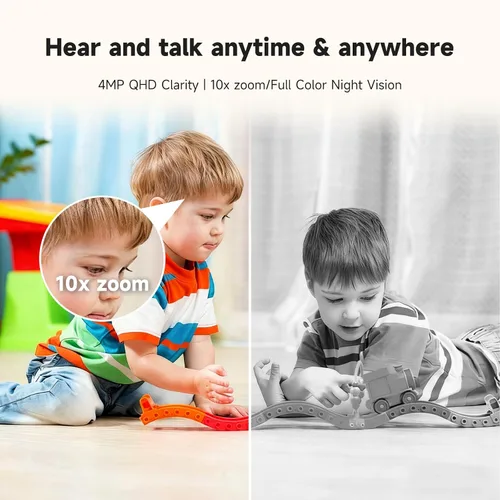 Vista 4 de JAIOTlink Cámara de seguridad para interiores, cámaras de doble lente de 2 MP para seguridad en el hogar con zoom de 10 ×, monitor de mascota de 2.4