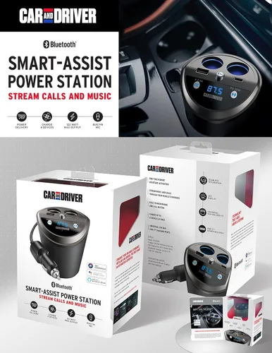 Vista 6 de Car and Driver Transmisor FM inteligente con soporte para vasos Bluetooth, compatible con Alexa, Siri y Google Assistant para automóvil, puertos