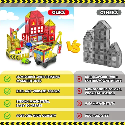 Vista 4 de Juego de camiones de bomberos con azulejos magnéticos, bloques magnéticos