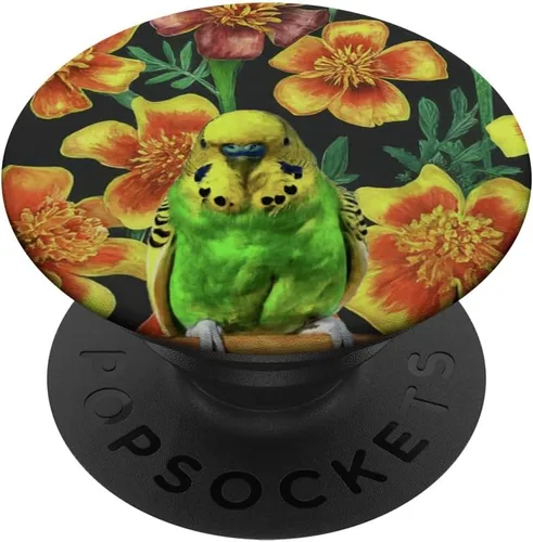 Vista 6 de Budgie Yellow Orange Marigolds Vintage Plant Pattern PopSockets MagSafe PopGrip for iPhone