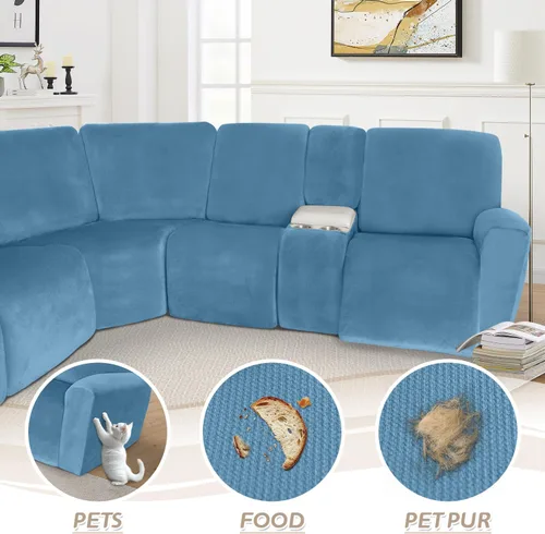 Vista 561 de Arfntevss Fundas de sofá seccional reclinable de terciopelo, Funda de sofá seccional de esquina para sofá reclinable, Funda elástica suave