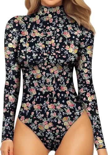 Vista 122 de MANGOPOP - Enterizo para mujer, manga larga, cuello de tortuga, cuello alto falso, estilo top