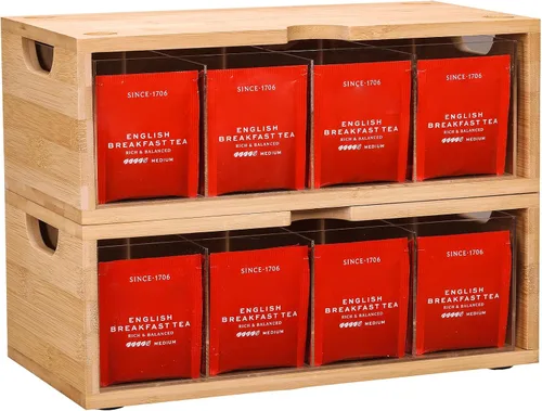 Vista 10 de Organizador apilable de bambú para bolsitas de té, juego de cajas de gran Negro