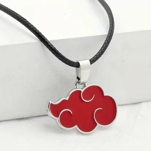 Vista 2 de BC Bella Colour Collar de anime, collar con colgante en forma de nube roja y llavero a juego, regalo para amantes del anime y fanáticos del anime