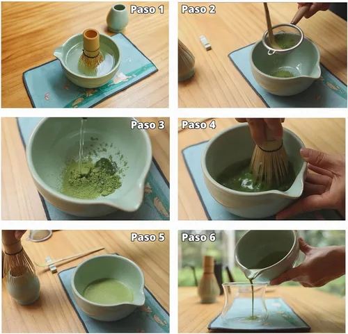 Vista 5 de UNICASA Juego de 7 batidores de matcha, 72 dientes de bambú Chasen, cuenco Verde claro