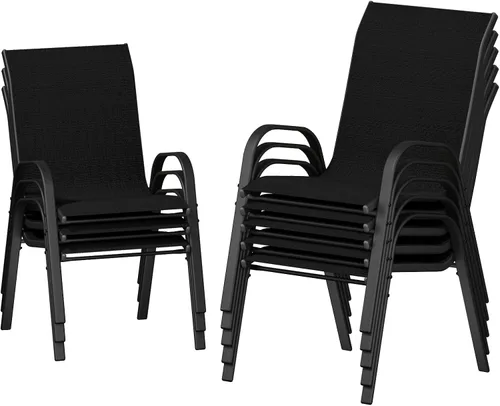 Vista 10 de UDPATIO Juego de 4 sillas de patio, sillas de comedor apilables para exteriores con respaldo alto, silla de tela de textileno transpirable para Negro