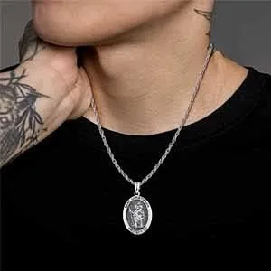 Vista 7 de KINGWHYTE Collar de San MiguelSan Cristóbal de plata de ley S925 con diseño de arángulo, San Miguel Protect EE. UU., joyería para regalo
